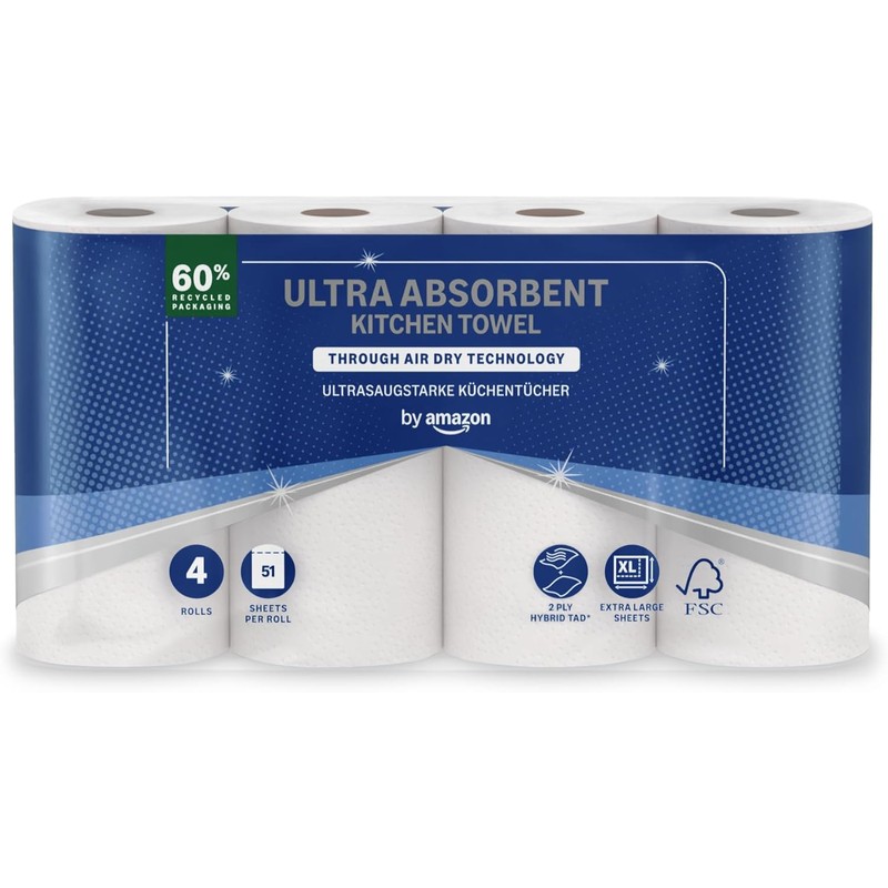 【订阅优惠价】亚马逊超吸水厨房纸4卷仅2€🧻吸水吸油不易破，厨房囤货必备！