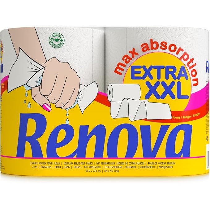 Renova超大卷厨房纸2卷2€收🧻1卷≈3卷标准卷，吸水耐用省心囤货！