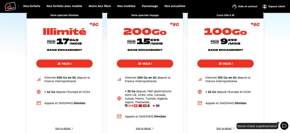 NRJ Mobile 套餐卡片