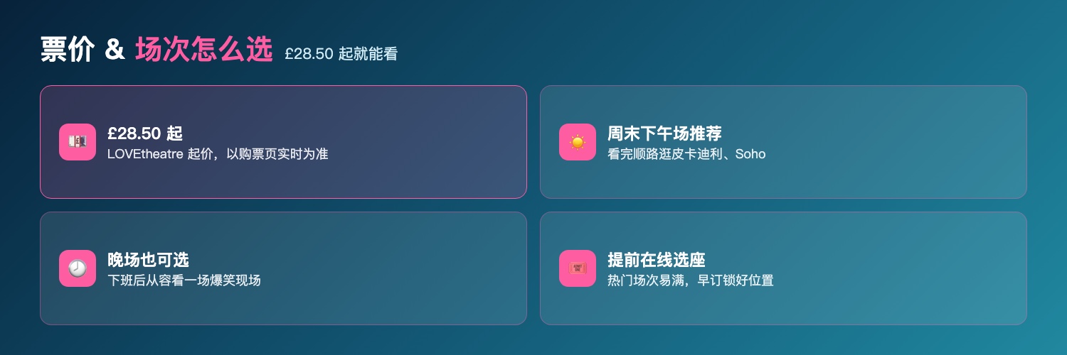 Titanique购票信息：£28.50起LOVEtheatre官网起价、周末下午场推荐看完逛皮卡迪利Soho、晚场可选、提前在线选座避免售罄