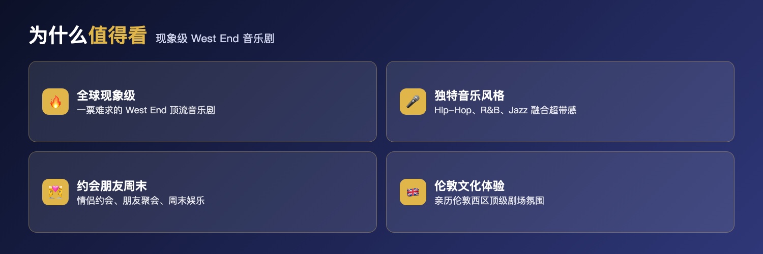 汉密尔顿为什么值得看：全球现象级West End一票难求、Hip-Hop与R&B与Jazz独特音乐融合、情侣约会朋友聚会周末娱乐、伦敦西区顶级剧场文化体验