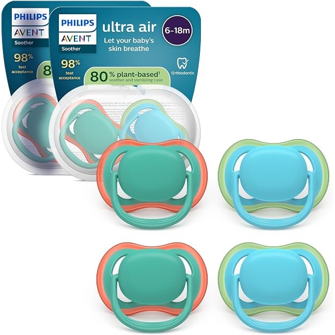 Philips AVENT Ultra Start安抚奶嘴11€🍼6-18个月适用，柔软硅胶对称设计，4只装