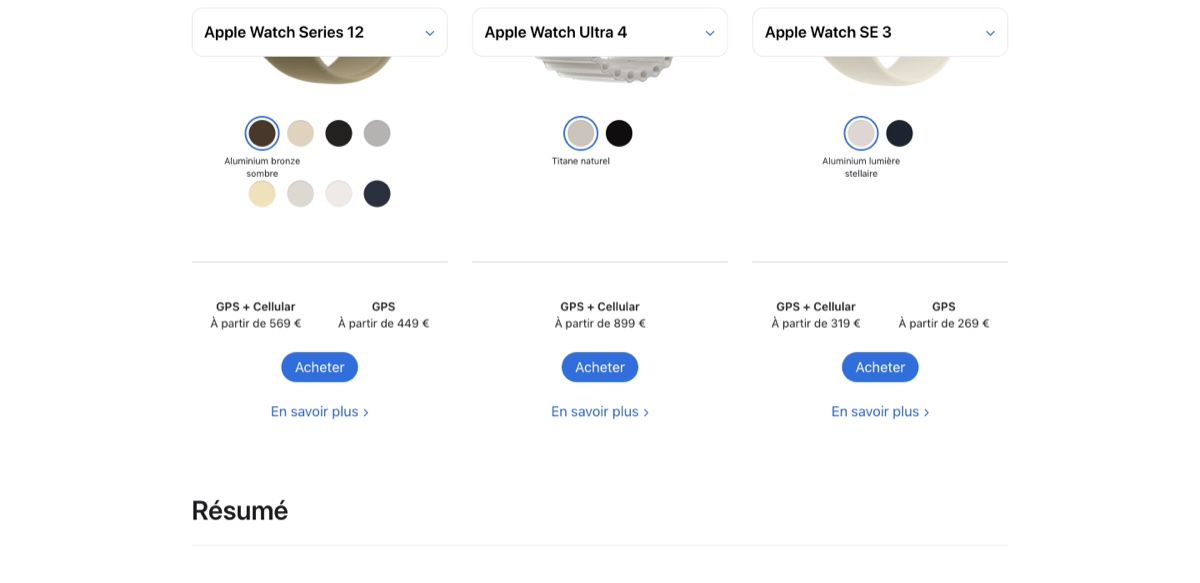 Apple Watch 官网对比页价格