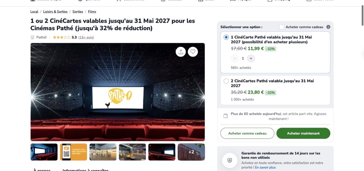 Groupon Pathé 电影卡
