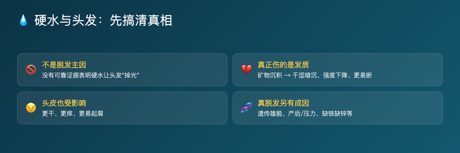 硬水与头发真相：硬水伤发质、易断，但不是脱发的直接原因