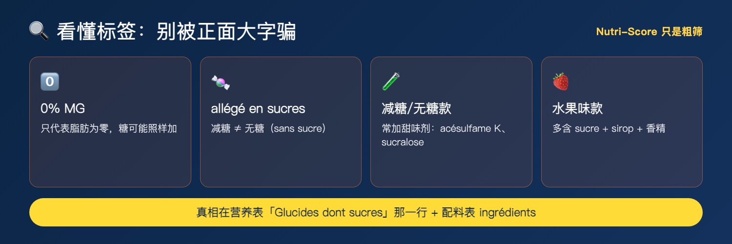 看懂法国乳制品标签:Nutri-Score + 营养表三步