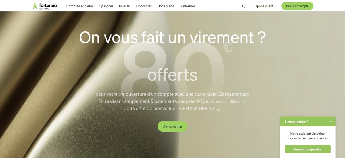 Fortuneo 80 € 开户礼