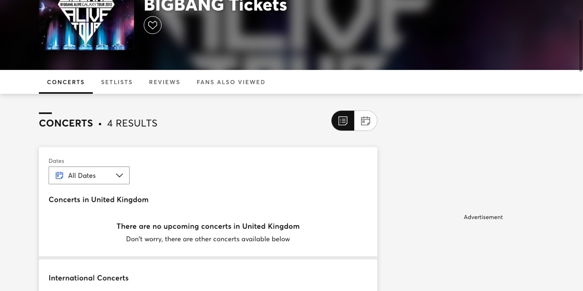 Ticketmaster BIGBANG 官方票务页