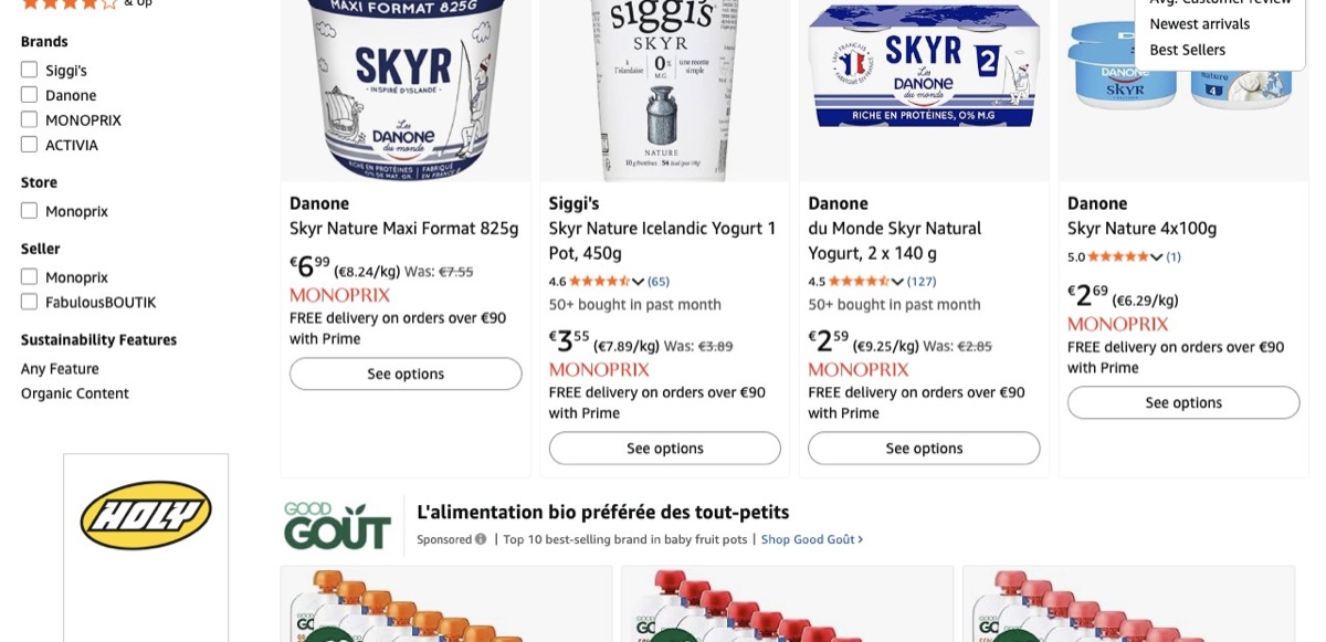 Amazon 上的 Skyr 高蛋白酸奶(导购截图)