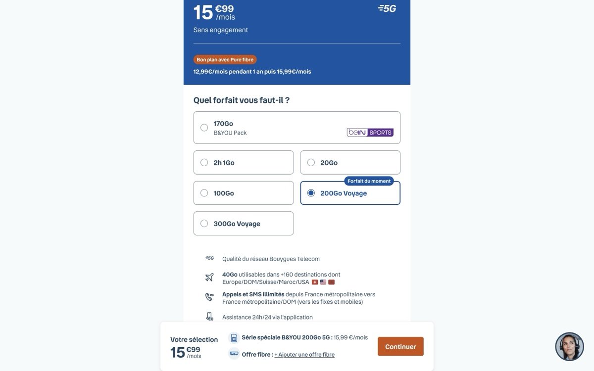Bouygues 官网 B&You Voyage 套餐实拍