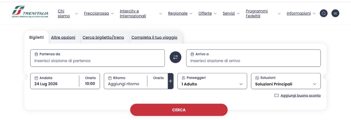 Trenitalia 订票界面