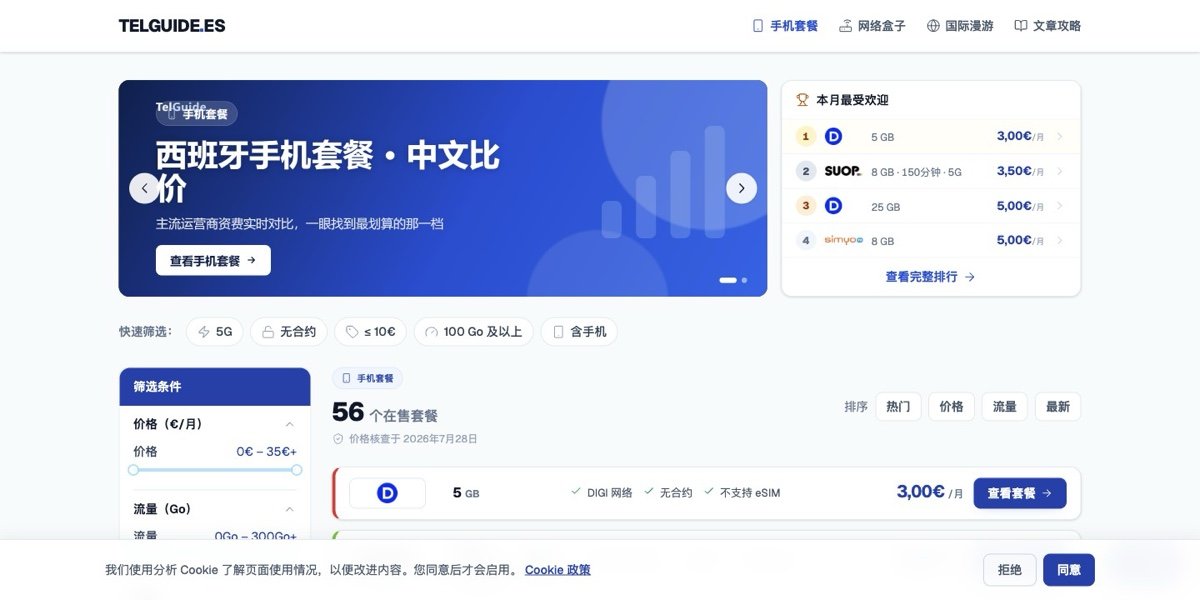 Telguide 西班牙手机套餐比价站