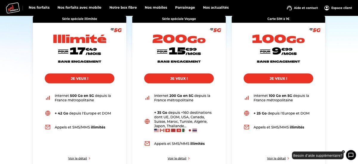 NRJ Mobile 套餐卡片