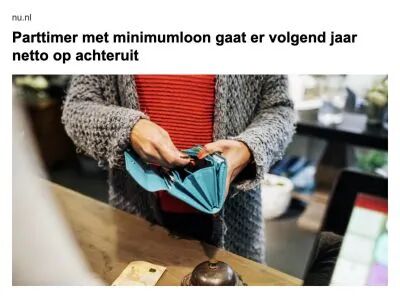 Parttimer met minimumloon gaat er volgend jaar netto op achteruit