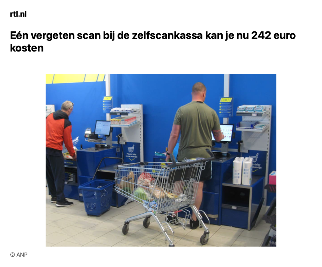 Eén vergeten scan bij de zelfscankassa kan je nu 242 euro kosten