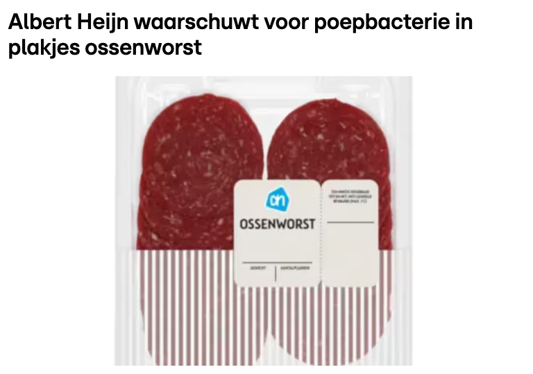 RTL Nieuws 报道 AH 切片 ossenworst 召回的新闻主图和标题