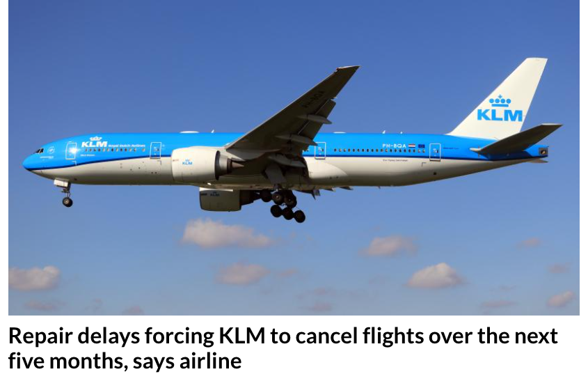 NL Times KLM 维修导致航班取消报道主图与原标题