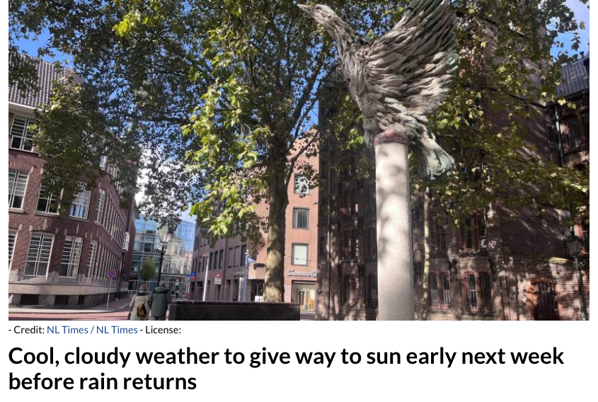 NL Times｜短暂晴天后雨水回归报道主图与原标题