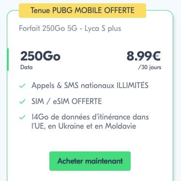 Lycamobile 250GB 5G|8.99€/30天
