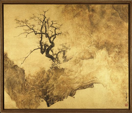 李华弌《金银上的树与山》:中西融合的当代山水新境界